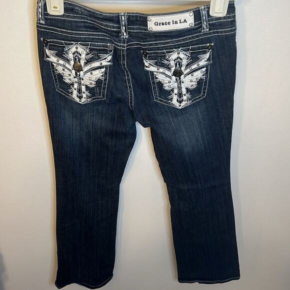 Grace in LA Womens Embellished Pocket Bling Flare Low Rise Jeans Size 30 (34) - Picture 12 of 12